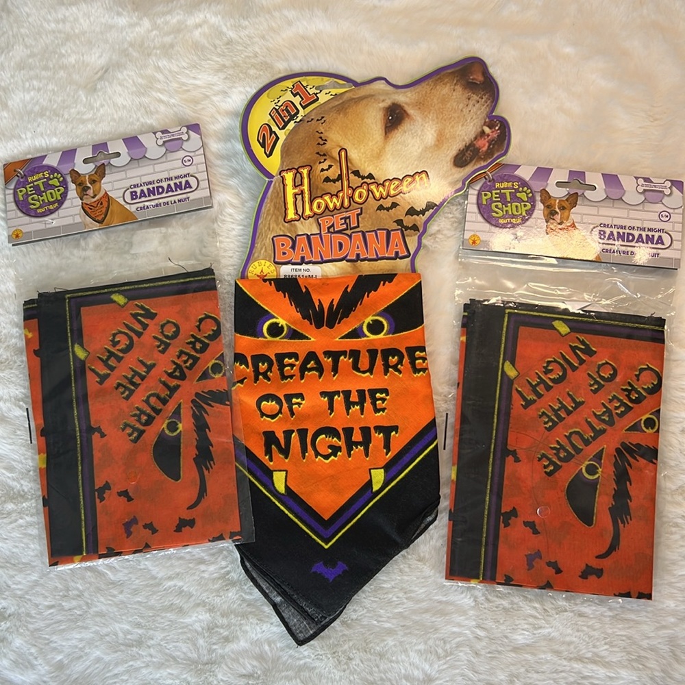 DOG Bandanas Halloween NeckTies NEW LOT‎ of 3 Black Orange 2 size SM 1 size M/L